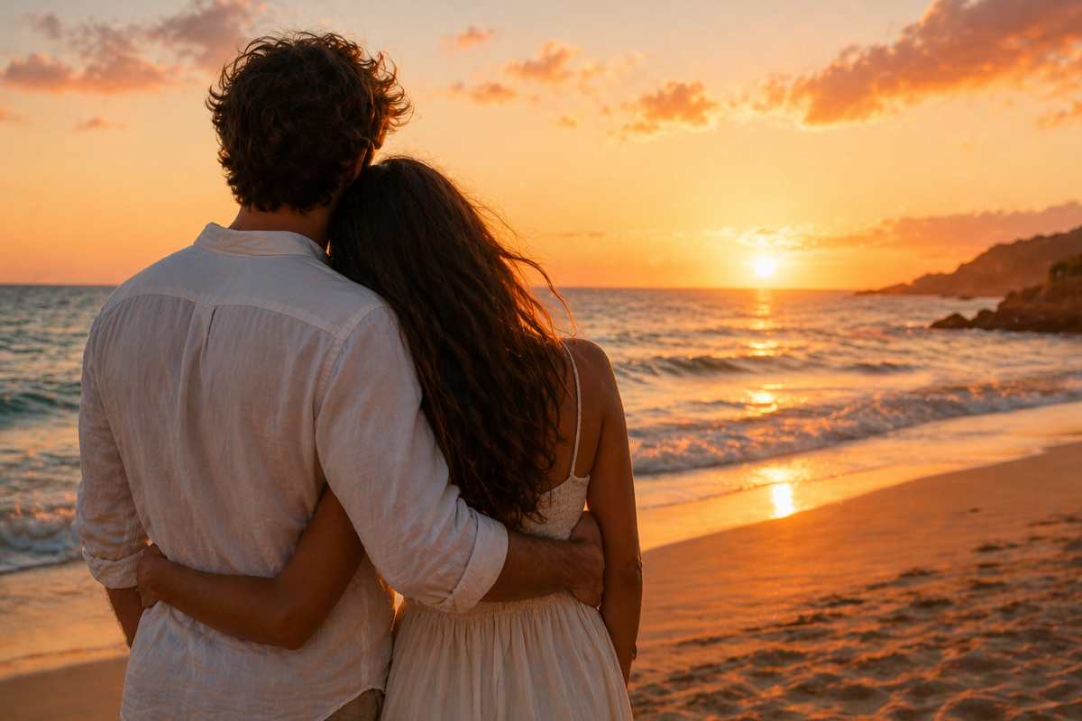 Coppia spiaggia al tramonto