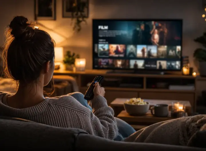 persona sul divano che sceglie cosa guardare in televisione la sera