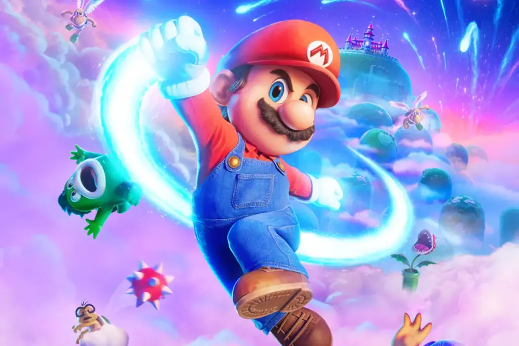personaggio di super mario in scena colorata del film animato