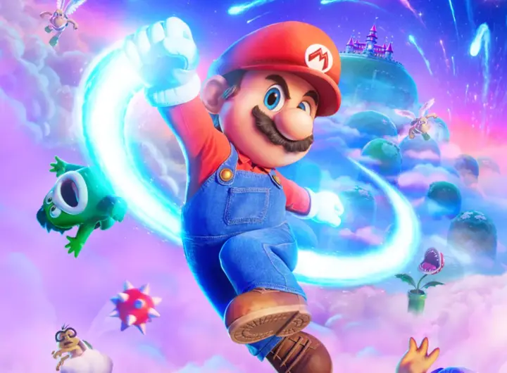 personaggio di super mario in scena colorata del film animato